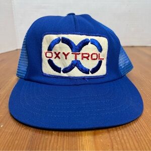 Vintage 70s Oxytrol Corporation Mesh SnapBack Trucker Hat Patch Blue and White
